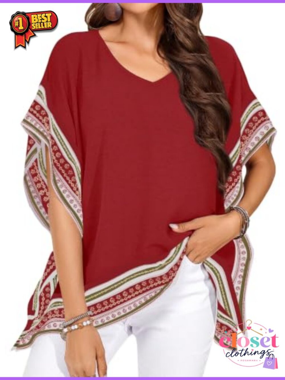 Womens Batwing Short Sleeve V Neck Floral Flowy Boho Top